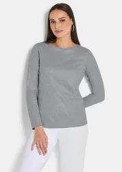 Langarmshirt aus reiner Baumwolle - silberfarben / méliert - Gr. 54 von Goldner Fashion