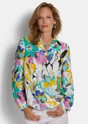 Bluse mit Rüschenkragen - bunt / gemustert - Gr. 19 von Goldner Fashion