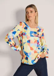 Bluse aus reiner Viskose - gelb / blau / gemustert - Gr. 20 von Goldner Fashion