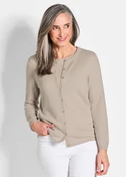 Kaschmirstrickjacke mit Rundhalsausschnitt - beige - Gr. 22 von Goldner Fashion