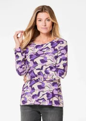 Langarmshirt mit auffälligem Muster - lila / gemustert - Gr. 19 von Goldner Fashion