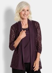 Set aus glitzerndem Spitzenjäckchen und Top - beere - Gr. 19 von Goldner Fashion