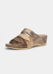 Leder-Pantoletten mit Memory-Fussbett - beige / gemustert - Gr. 39 von Goldner Fashion