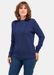 Pullover mit streckendem Zopfmuster - dunkelblau - Gr. 20 von Goldner Fashion