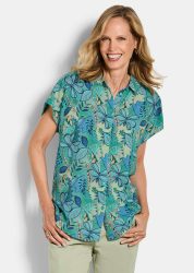 Viskose-Bluse mit Knopfleiste - salbei / gemustert - Gr. 48 von Goldner Fashion