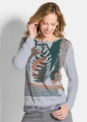 Blusenshirt aus Satin und Viskose-Jersey - graugrün / gemustert - Gr. 20 von Goldner Fashion