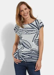 Maritimes Jersey-Shirt aus Viskose - dunkelblau / cremeweiss / gemustert - Gr. 42 von Goldner Fashion