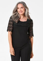 Shirt mit effektvoller Spitze - schwarz - Gr. 21 von Goldner Fashion