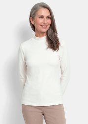Langarmshirt mit Stehkragen aus Baumwolle - cremeweiss - Gr. 38 von Goldner Fashion