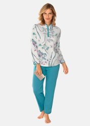 Baumwoll-Pyjama mit Knopfleiste - weiss / smaragd / rosé - Gr. 24/25 von Goldner Fashion