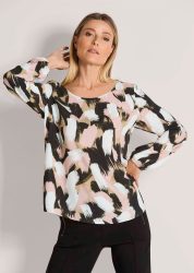 Bluse aus reiner Viskose - beige / schwarz / gemustert - Gr. 22 von Goldner Fashion