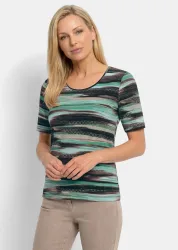 Shirt mit künstlerischem Streifenmuster - mint / braun / schwarz / gemustert - Gr. 24 von Goldner Fashion