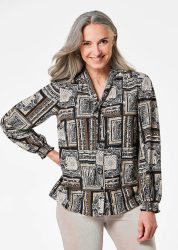 Druckbluse mit Tunika-Ausschnitt - schwarz / gemustert - Gr. 38 von Goldner Fashion