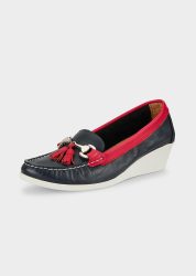 Leder-Mokassins mit Schmuckelement - marine / rot - Gr. 39 von Goldner Fashion