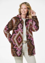 Ethno Hemdjacke mit Wollanteil - braun / pink / gemustert - Gr. 50 von Goldner Fashion