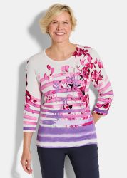 Pflegeleichter Pullover mit U-Boot-Ausschnitt - rosé / gemustert - Gr. 20 von Goldner Fashion