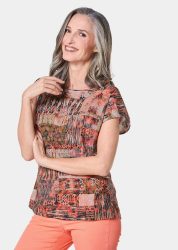 Ultraleichte Druckbluse aus reiner Baumwolle - terrakotta / gemustert - Gr. 38 von Goldner Fashion
