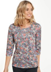 Raffiniertes Druckshirt mit 3/4-Arm - grau / bunt - Gr. 21 von Goldner Fashion
