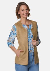 Velourslederimitat-Weste - camel - Gr. 19 von Goldner Fashion
