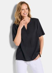 Pflegeleichte Bluse aus Seersucker - schwarz - Gr. 21 von Goldner Fashion