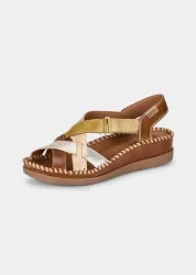 Sandale mit verstellbarem Klettriemen - cognac / silberfarben - Gr. 41 von Goldner Fashion
