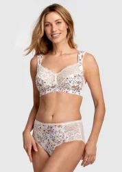 Taillenslip mit Blumendruck und Spitze - champagner / geblümt - Gr. 38 von Goldner Fashion