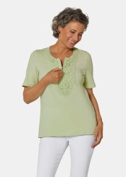 Rundhalsshirt mit Häkelspitze - salbei - Gr. 20 von Goldner Fashion