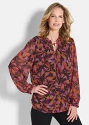 Chiffon-Bluse mit semitransparenten Ärmeln - rot / gemustert - Gr. 22 von Goldner Fashion