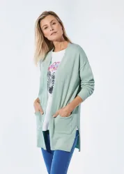 Longstrickjacke mit aufgesetzten Taschen - mint - Gr. 21 von Goldner Fashion