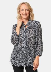 Feinplissee-Bluse mit Schluppe - schwarz / weiss / gemustert - Gr. 20 von Goldner Fashion