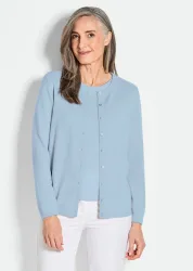 Kaschmirstrickjacke mit Rundhalsausschnitt - hellblau - Gr. 24 von Goldner Fashion