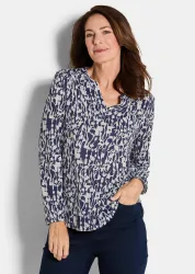 Blusenshirt in femininer Form - blau / gemustert - Gr. 40 von Goldner Fashion