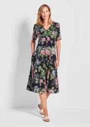 Romantisches Kleid mit floralem Alloverdruck - marine / gemustert - Gr. 21 von Goldner Fashion
