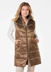 Long-Steppweste mit Stehkragen - braun - Gr. 20 von Goldner Fashion