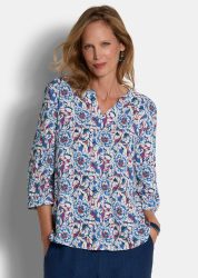 Viskose-Bluse mit Blumenmuster - blau / gemustert - Gr. 23 von Goldner Fashion