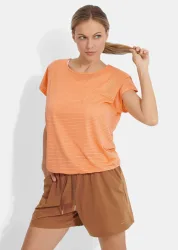 Streifenshirt mit breitem Saum - orange - Gr. S von Goldner Fashion