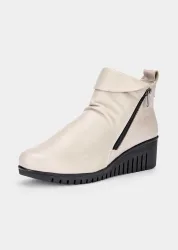 Stiefeletten aus echtem Leder mit Keilabsatz - beige - Gr. 36 von Goldner Fashion