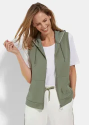 Sweatweste mit Kapuze und Kängurutaschen - khaki - Gr. 40 von Goldner Fashion