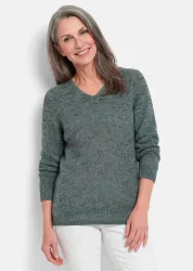 Strickpullover mit nahtlosem V-Ausschnitt - graugrün - Gr. 19 von Goldner Fashion
