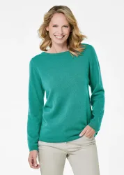 Kaschmirpullover mit U-Boot Ausschnitt - smaragd - Gr. 19 von Goldner Fashion
