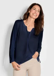 Blusenshirt mit Chiffon-Einsatz - marine - Gr. 21 von Goldner Fashion