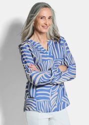 Leichte Bluse aus reiner Viskose - blau / gemustert - Gr. 22 von Goldner Fashion