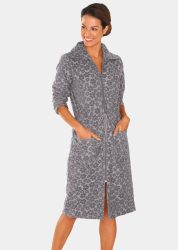 Hausmantel mit Reissverschluss und Auslegekragen - grau - Gr. 42 von Goldner Fashion