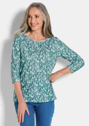 Druckshirt aus flauschigem Jersey - graugrün / gemustert - Gr. 21 von Goldner Fashion
