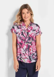 Druckbluse mit Blütenmuster - pink / marine / gemustert - Gr. 20 von Goldner Fashion