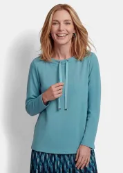 Sweatshirt mit Zierkordel am U-Boot-Ausschnitt - türkis - Gr. 21 von Goldner Fashion