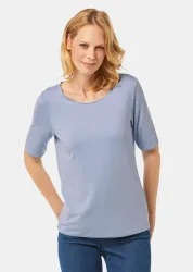 Kombistarkes Halbarmshirt mit tonaler Zierkante - hellblau - Gr. 24 von Goldner Fashion