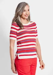 Ringelpullover - rot / weiss / gemustert - Gr. 22 von Goldner Fashion