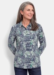 Hemdbluse aus reiner Baumwolle - marine / gemustert - Gr. 46 von Goldner Fashion