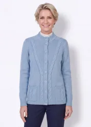 Strickjacke mit platziertem Zopfmuster - hellblau - Gr. 21 von Goldner Fashion